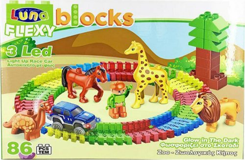 Luna Blocks - Autóverseny az állatkertben építőkocka szett