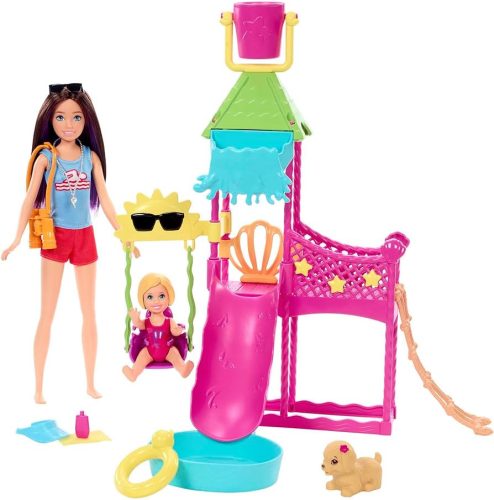 Barbie - Bébiszitter Barbie baba vízicsúszdával és kisbabával  