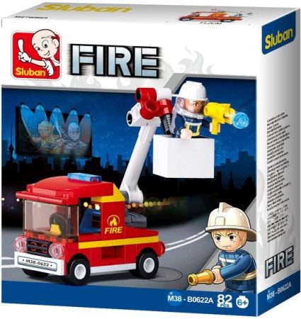 Sluban Fire – Kis emelőkosaras tűzoltóautó építőjáték készlet