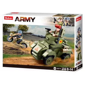   Sluban Army WWII - második világháborús angol AEC kerekes harckocsi építőjáték készlet