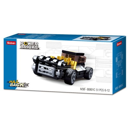Sluban Power Bricks Pull Back - Fekete hot rod felhúzható autó építőjáték készlet
