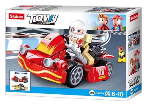 Sluban Town - Hátrahúzhatós piros versenyautó építőjáték készlet 