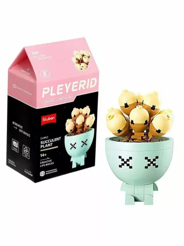 Sluban Flowers - Krémsárga kaktusz cserépben "E" építőjáték készlet