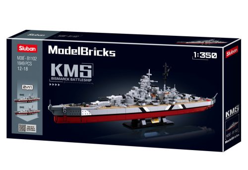 Sluban Model Bricks Army - 2 az 1-ben Bismarck csatahajó építőjáték készlet