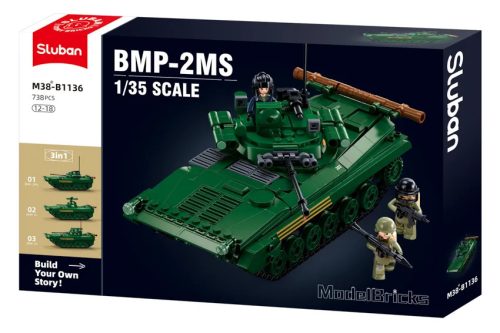 Sluban Model Bricks Army - 3 az 1-ben BMP-2MS kétéltű gyalogsági harcjármű építőjáték készlet