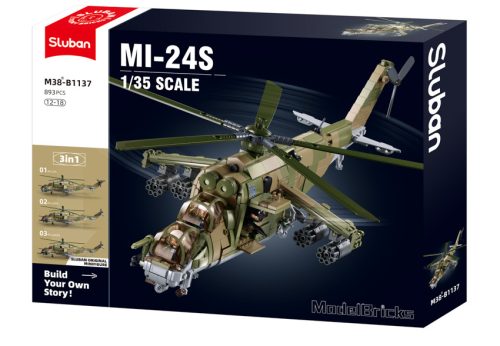 Sluban Model Bricks Army - 3 az 1-ben MI-24S harci helikopter építőjáték készlet