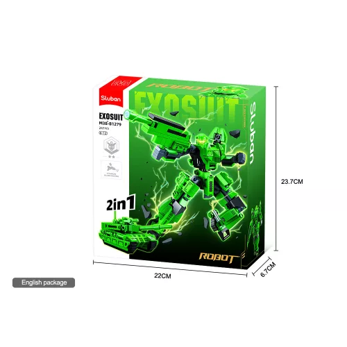 Sluban Exosuit -  2 in 1 Zöld robot és tank építőjáték készlet
