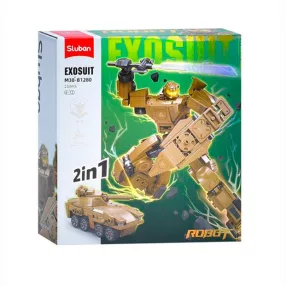   Sluban Exosuit -  2 in 1 Barna robot és harckocsi építőjáték készlet