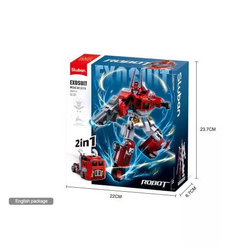 Sluban Exosuit -  2 in 1 Piros robot és kamion építőjáték készlet