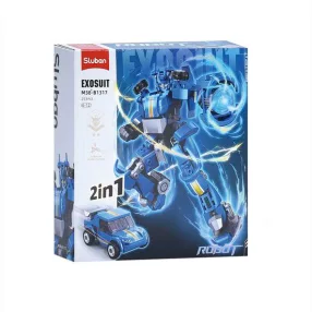   Sluban Exosuit -  2 in 1 Kék robot és kis autó építőjáték készlet