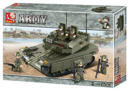SÉRÜLT CSOMAGOLÁS! BONTATLAN! Sluban Army – Merkava nagy tank építőjáték készlet 5 fős legénységgel