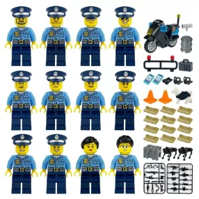   Rendőrség építőjáték figura szett - 12 db rendőrfigura számos kiegészítővel, 1 db motorkerékpárral