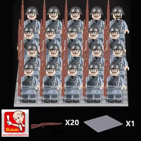   Katonai építőjáték figura szett - 20 db olasz világháborús katona figura kiegészítőkkel, 1 db 15x15 cm-es alaplappal
