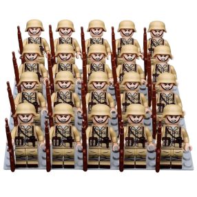    Katonai építőjáték figura szett - 20 db világháborús német katona, Africa Corps kiegészítőkkel, 1 db alaplappal