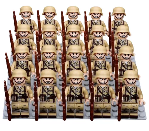  Katonai építőjáték figura szett - 20 db világháborús német katona, Africa Corps kiegészítőkkel, 1 db alaplappal