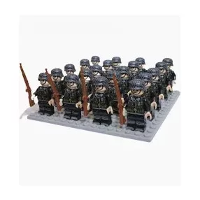   Katonai építőjáték figura szett - 20 db világháborús német gyalogos katona, kiegészítőkkel, 1 db alaplappal