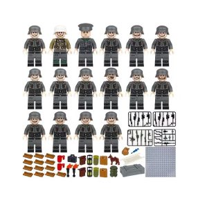   Katonai építőjáték figura szett - 16 db világháborús német katona, számos kiegészítővel, 1 db alaplappal
