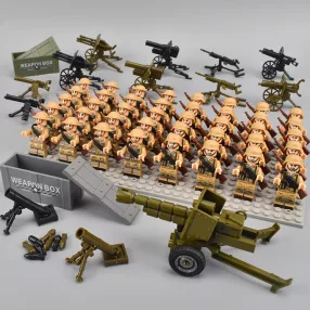   Észak-afrikai front építőjáték készlet - 20 db Africa Corps + 20 db angol építőjáték figura számos kiegészítővel, 2 db alaplappal