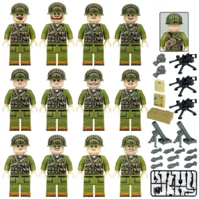   Második világháborús amerikai katona figura készlet - 12 db építőjáték figura kiegészítőkkel