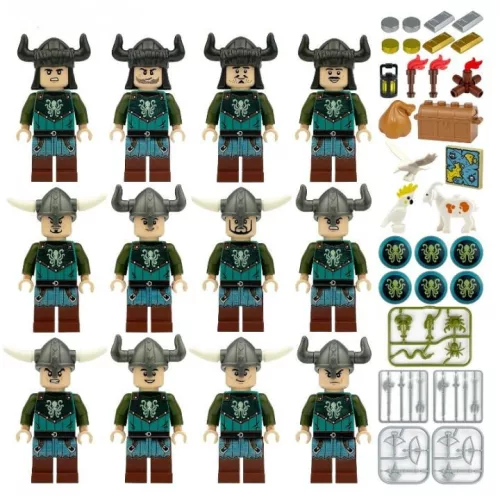 Építőjáték figura készlet - viking katonafigurák építőjáték készlet - 12 db figura számos kiegészítővel