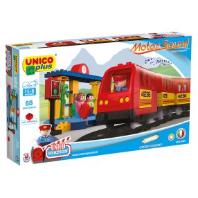   Unico Plus Motor & Sound - Nagy vonatállomás motoros vonattal és sínekkel építőjáték készlet 